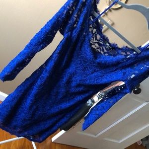 Royal blue lace off the shoulder dress